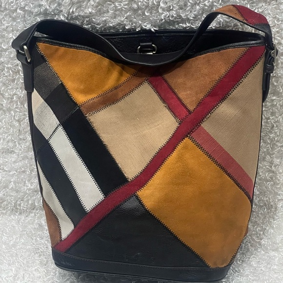Burberry Multicolor House Canvas and Leather Patchwork Ashby Bucket Bag - Picture 1 of 16